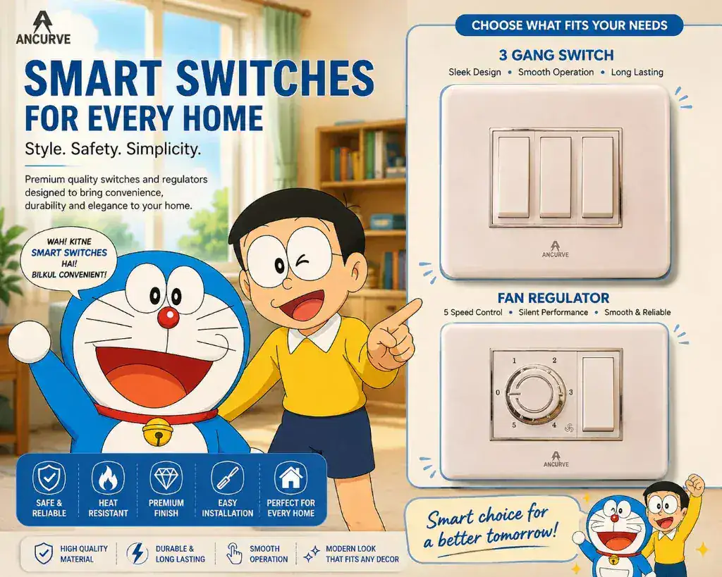 ANCURVE Smart Switches with Doraemon and Nobita