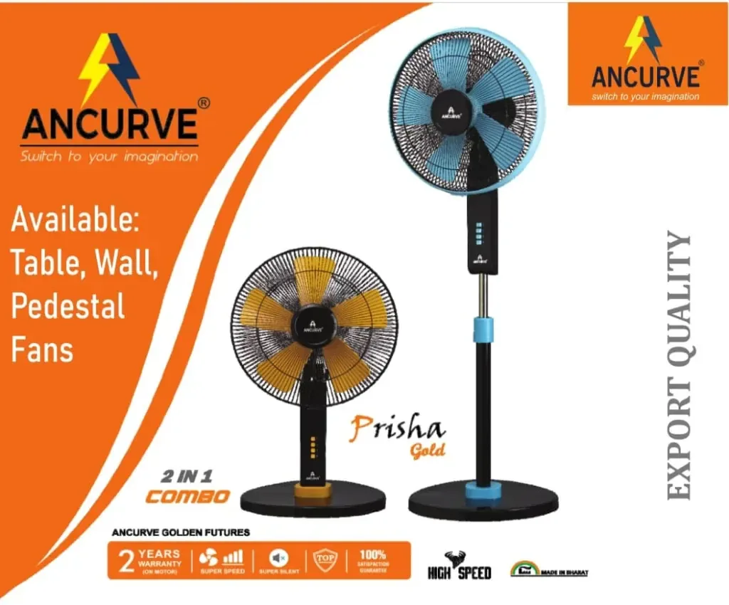 ANCURVE Prisha Gold Table, Wall, and Pedestal Fans
