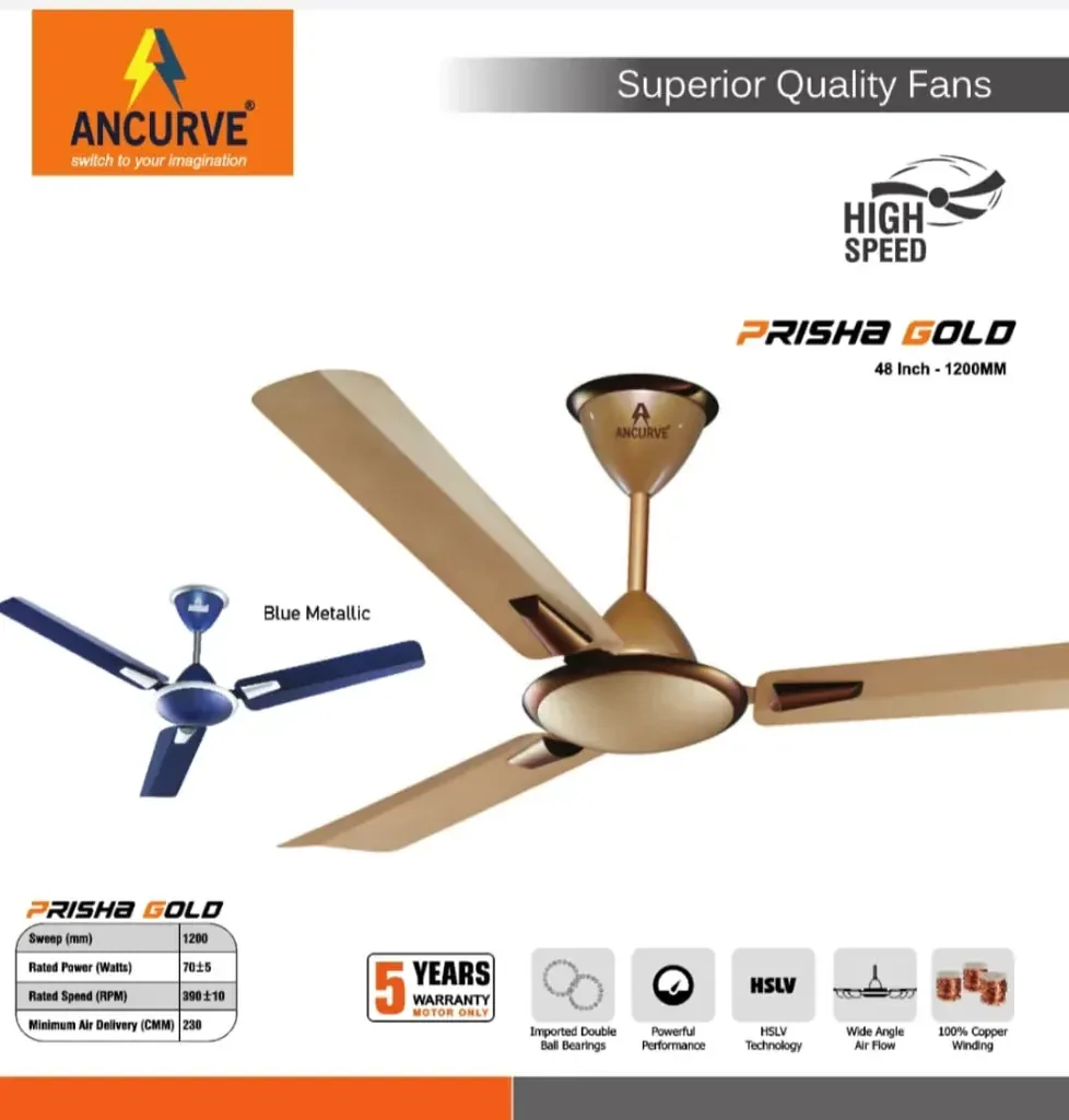 ANCURVE Prisha Gold and Blue Metallic Fans
